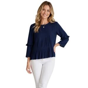Navy Crew Neck 3/4 Sleeves Top, L